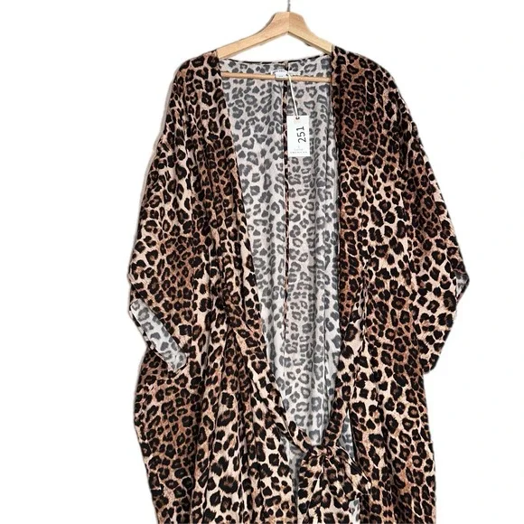 Good American Womens NEW Goddess Tie Waist Robe in Leopard Swim Spring MSRP $139